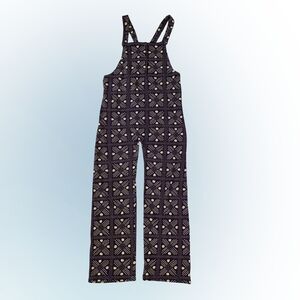 Printed Square-Pattern Jumpsuit with Strap - Deep Purple & Cream